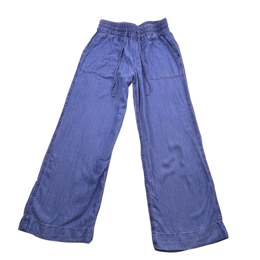 Quince Tencel Lyocell Wide Leg Pants Blue Elastic Waist Drawstring Small